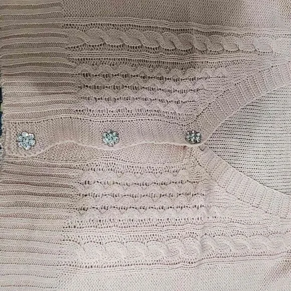 𝅺Cute New with tags Pink Cable Knit K-Pop Cardigan Top with Crystal Buttons M - Picture 4 of 4